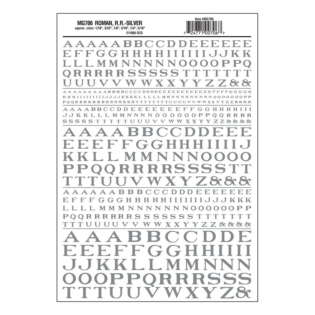 Woodland Scenics Model Graphics MG706 HO Dry Transfer Decals Roman RR Silver NIB