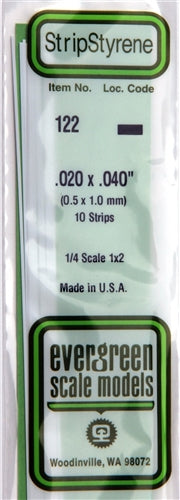Evergreen Scale Models 122 Styrene Strip .020 X .040" (0.5 X 1.0mm) 10 strips NIB