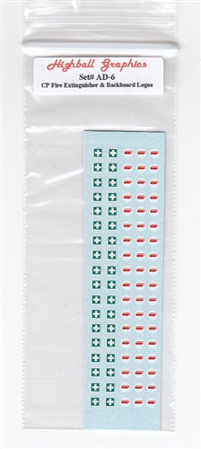 Highball Graphics AD-6 HO Canadian Pacific Accessory Decals Fire Extinguisher & Backboard Logos Waterslide Decal Set NIB