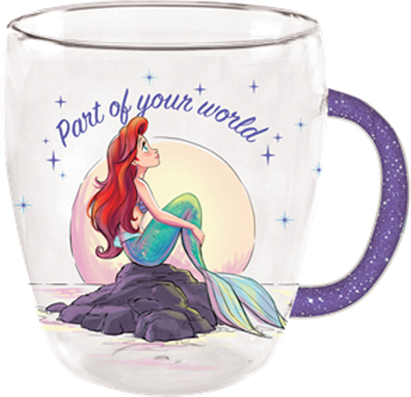 Little Mermaid - Part of Your World 14oz Glass Mug with Glitter Handle